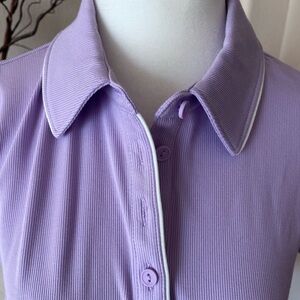 Calia Golf Ribbed Short Sleeve Polo Womens M NWT  Stretch Lavender White Trim